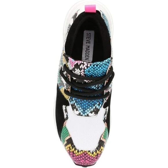 Steve Madden Cliff Bright Multicolor Snake Print Leather Sneakers 8 - Picture 4 of 9
